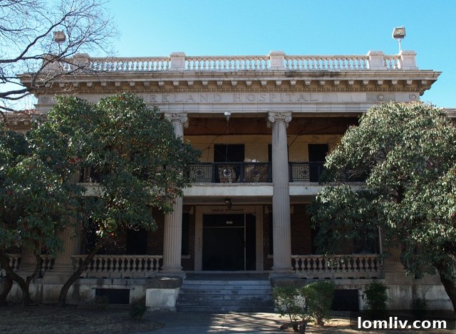 Dilapidated exterior of historic Parkland Hospital before restoration