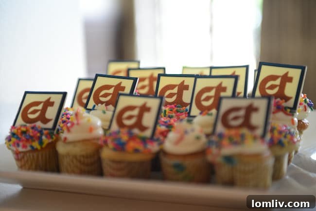 Cupcakes with original ET logos at Ellen Terry's retirement party.