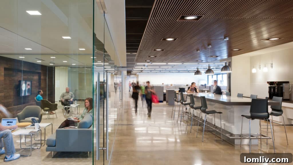 Fossil Inc.'s dynamic corporate headquarters, featuring engaging public spaces for collaboration and creativity.