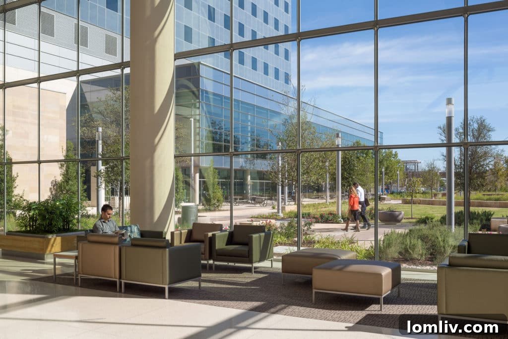 The innovative interior design of Parkland Hospital, emphasizing patient comfort and modern medical care.