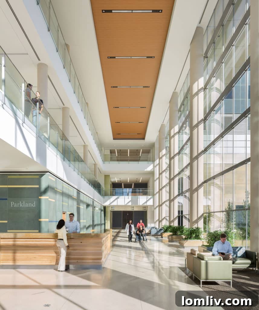 Another perspective of Parkland Hospital's interior, designed for functionality and a calming patient experience.