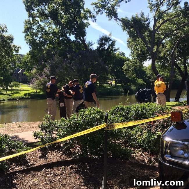 Turtle-Creek-FBI: FBI vehicles and personnel gathered near Turtle Creek during the ongoing search.