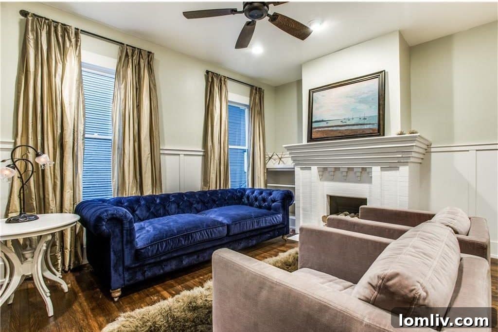 4834 Worth St Living Room | Original Fireplace & Built-in Bookcase
