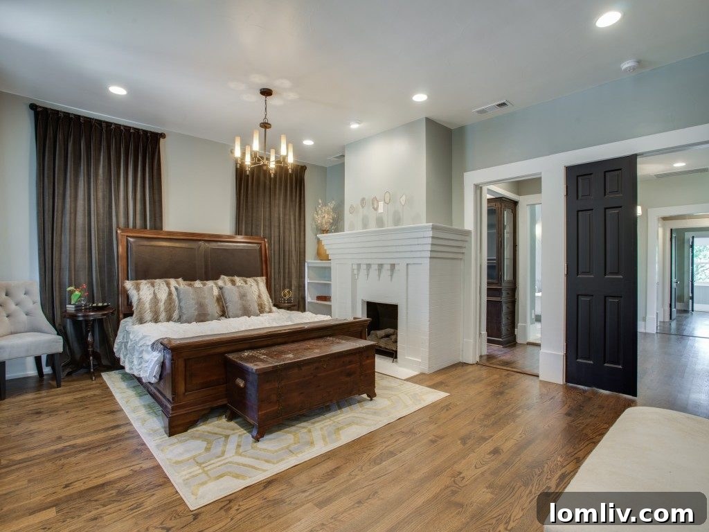 4834 Worth St Master Bedroom | Original Fireplace & Ensuite Bath