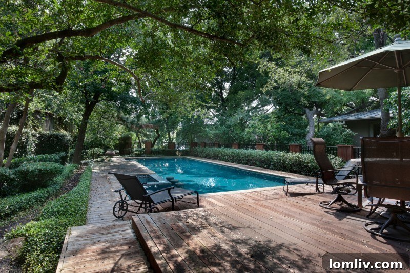 Tranquil Pool Area Shaded by Mature Trees