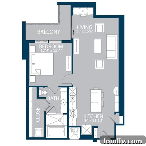 The Jordan Uptown One-Bedroom Apartment Layout