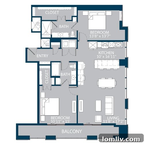 The Jordan Uptown Two-Bedroom Apartment Layout