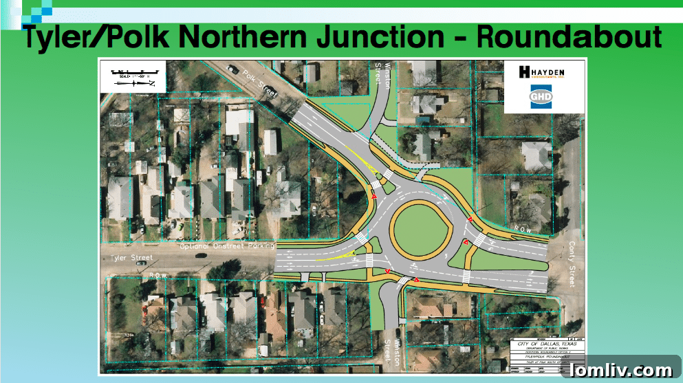 Proposed design for the new roundabout at the northern juncture of Tyler and Polk Streets.