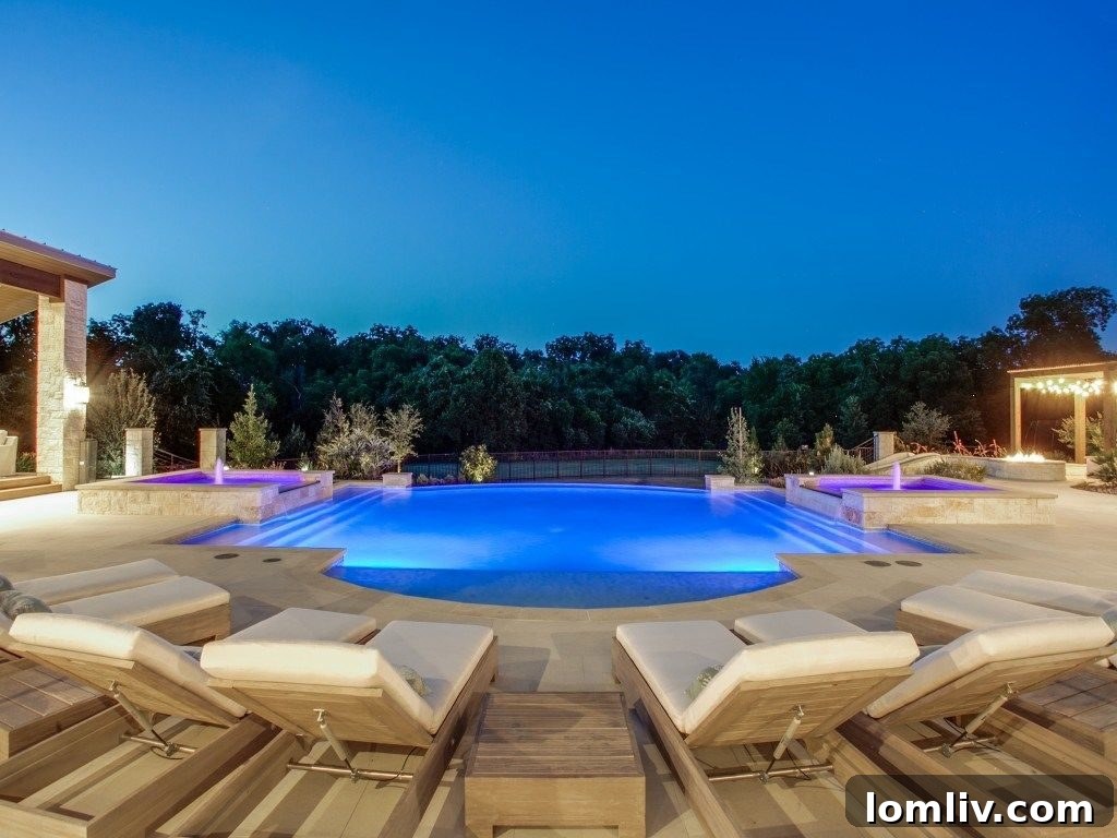 Stunning infinity-edge saltwater pool with spas at Westlake home