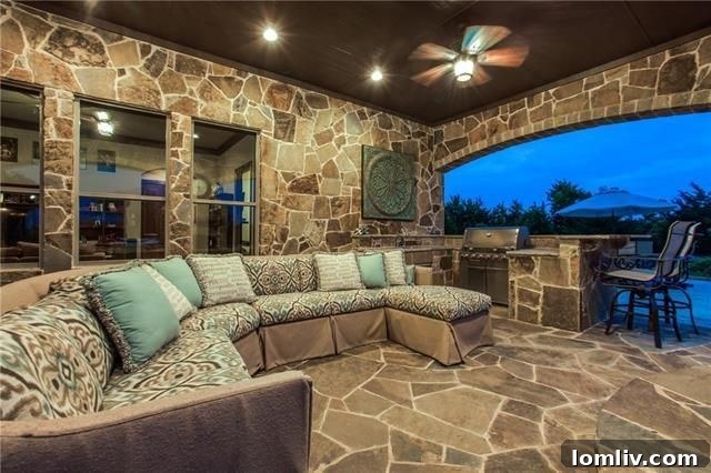McLendon Chisholm custom home with elegant stone covered patio