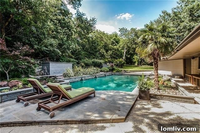 Stylish outdoor patio area with a Palm Springs vibe in Dallas