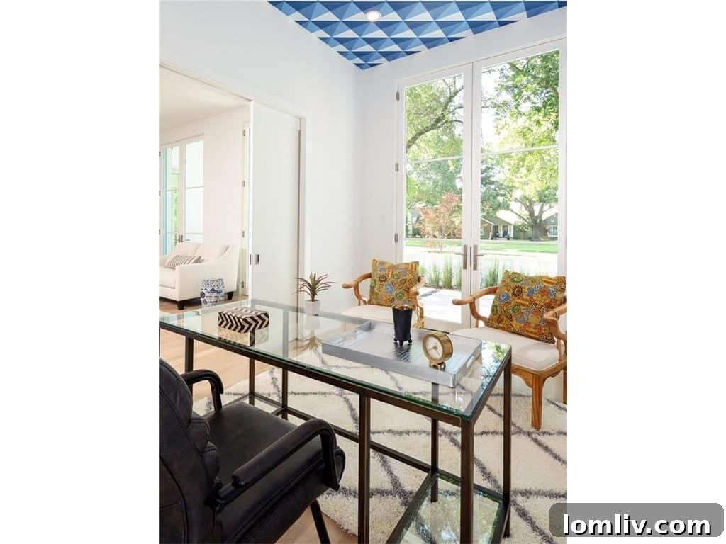 Modern Home Study with Geometric Wallpaper