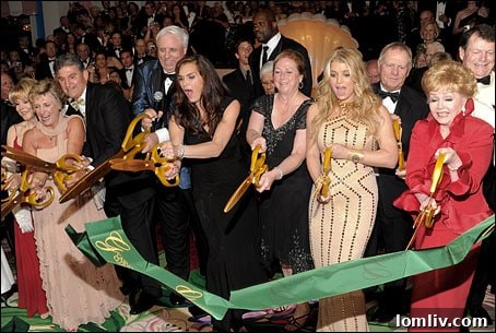 Jim and Cathy Justice with celebrities Brooke Shields, Jessica Simpson, and Debbie Reynolds at the grand ribbon cutting for the Greenbrier Casino.