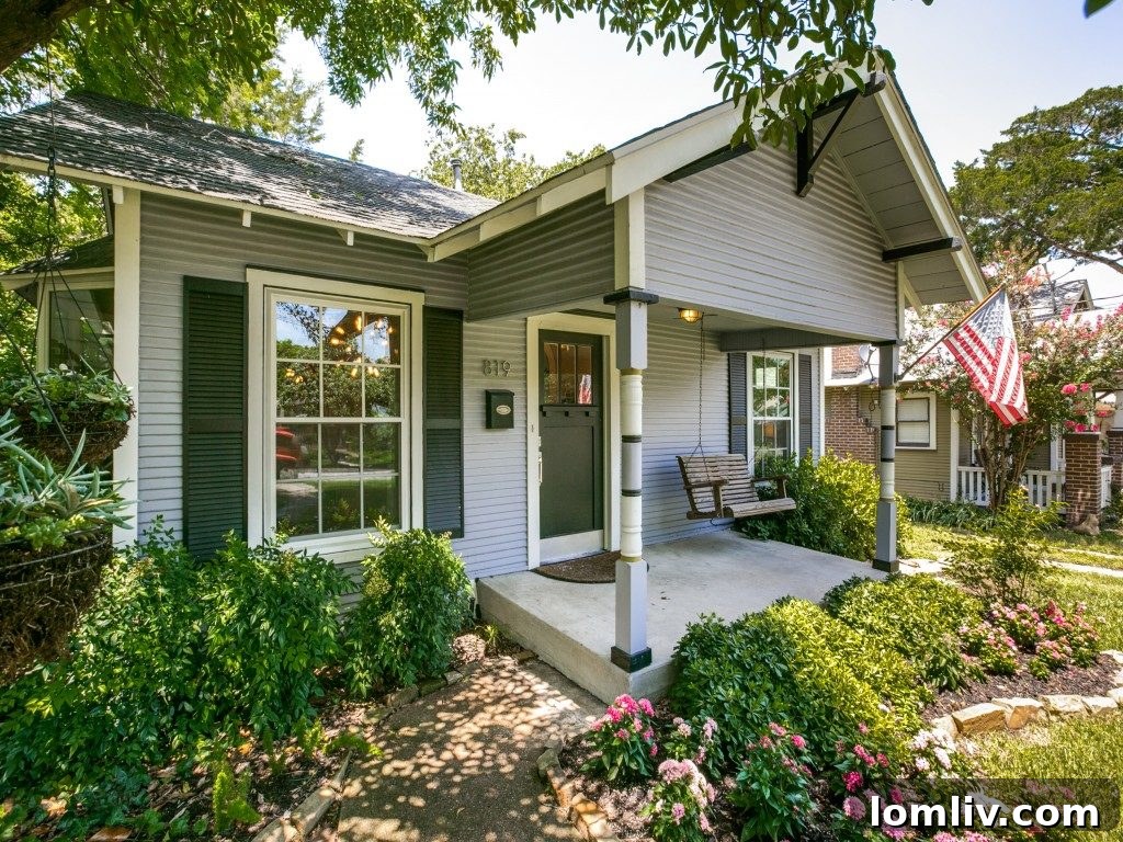 Charming front porch and entrance of the Dallas home