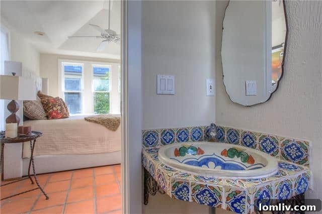Guest Bedroom with Saltillo Tile and Hand-Painted Mexican Tiles