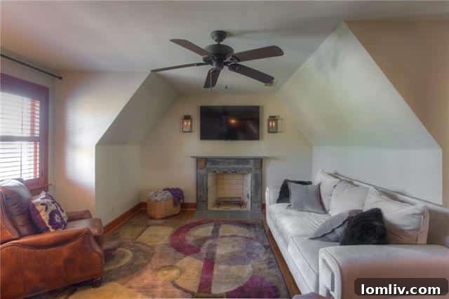 Upstairs Living Area with Fireplace and Entertainment Wiring
