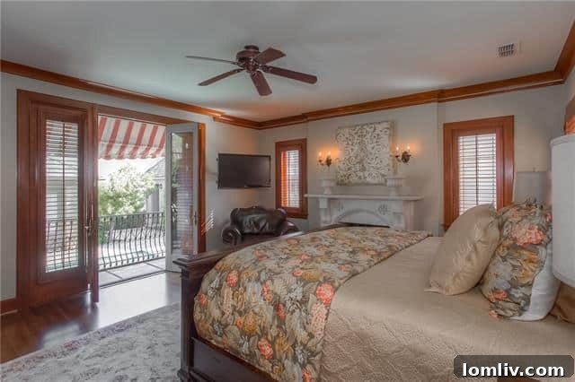 Master Bedroom with French Doors to Balcony Overlooking Pool