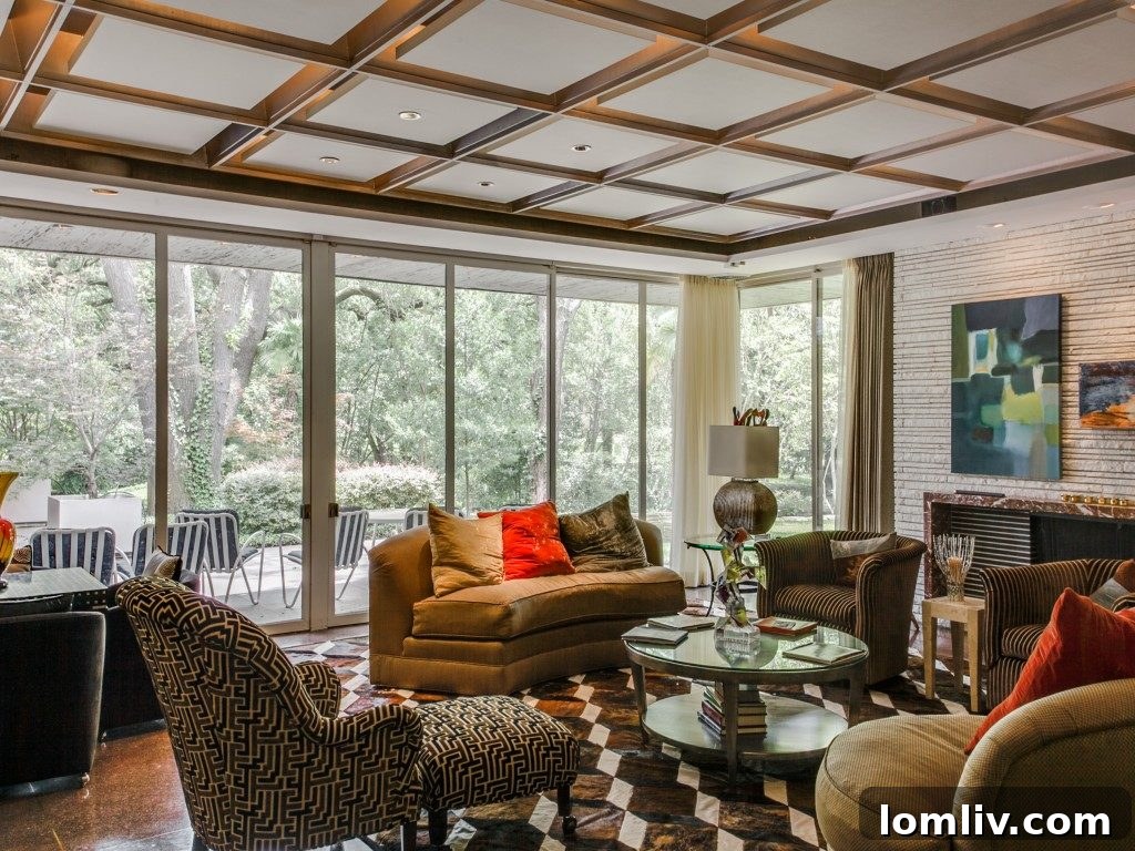 Sophisticated interior design featuring midcentury furnishings and art