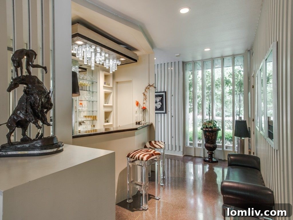 Reflective surfaces and natural light in the Grady Vaughn House interior