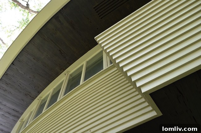 Architectural detail showcasing the blend of materials and light in the Dallas midcentury modern home