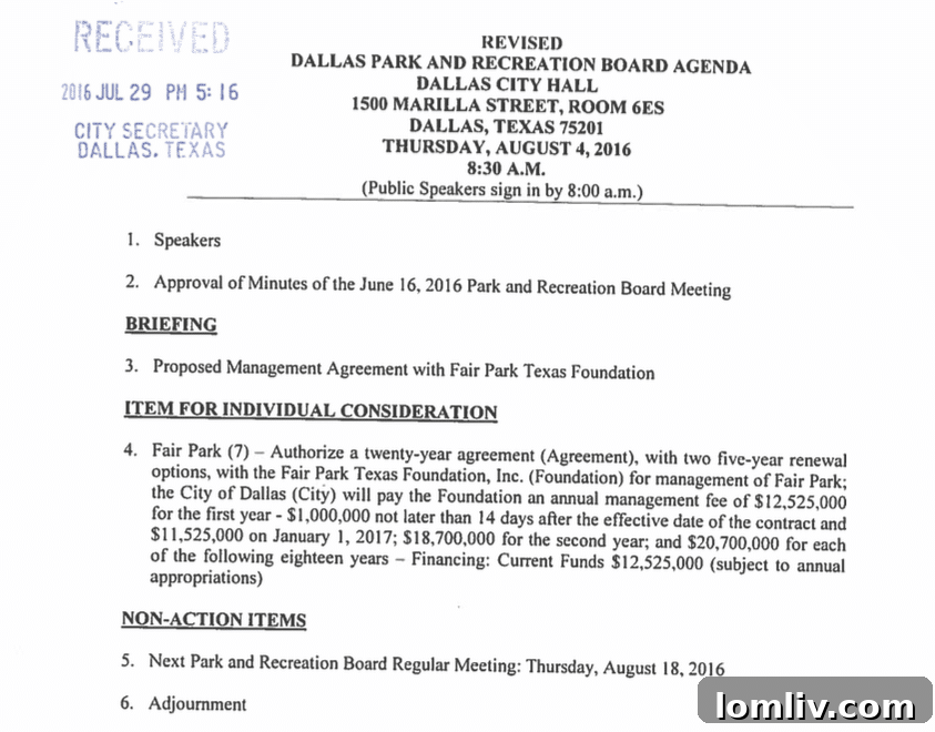 Dallas Park Board Agenda Discussion