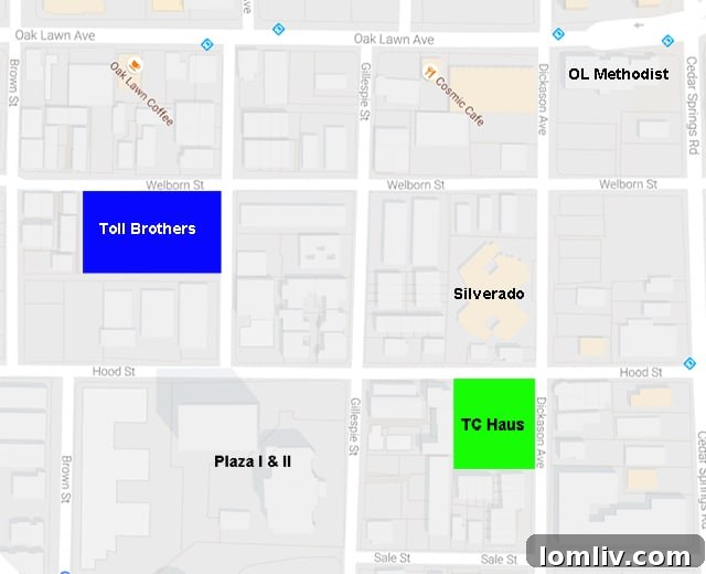 Oak Lawn Committee Weighs Two Multi-Family Development Plans 4 Map showing the precise locations of the proposed Turtle Creek Haus and Toll Brothers developments in the Dallas Oak Lawn area.