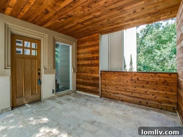Inviting cedar-paneled entryway of the contemporary home