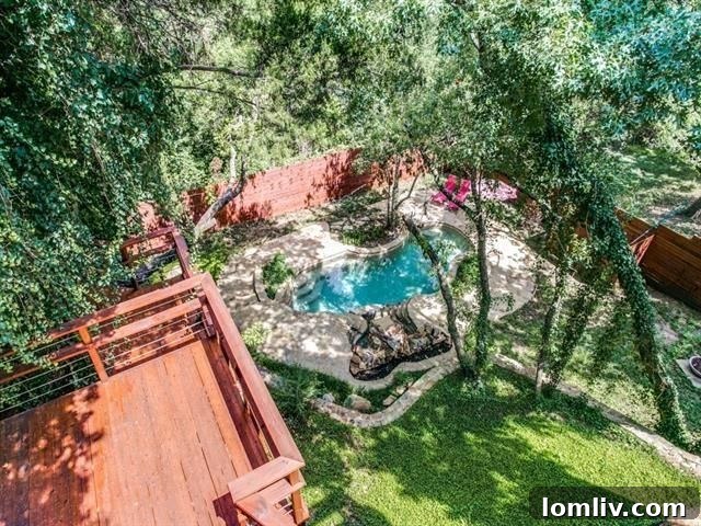 Panoramic view of the private backyard from the fifth-level master balcony