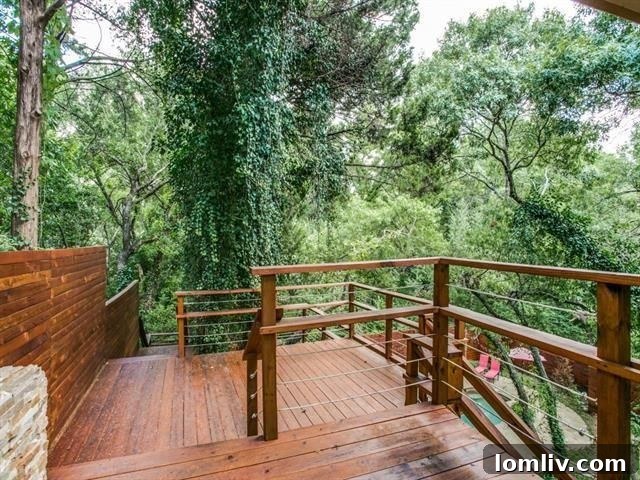 Another perspective of the home's multi-level design and surrounding greenery