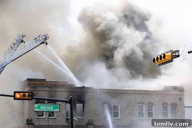 Wilson Fuqua's office building after the fire, showing severe damage to the structure that once housed Goff's Hamburgers