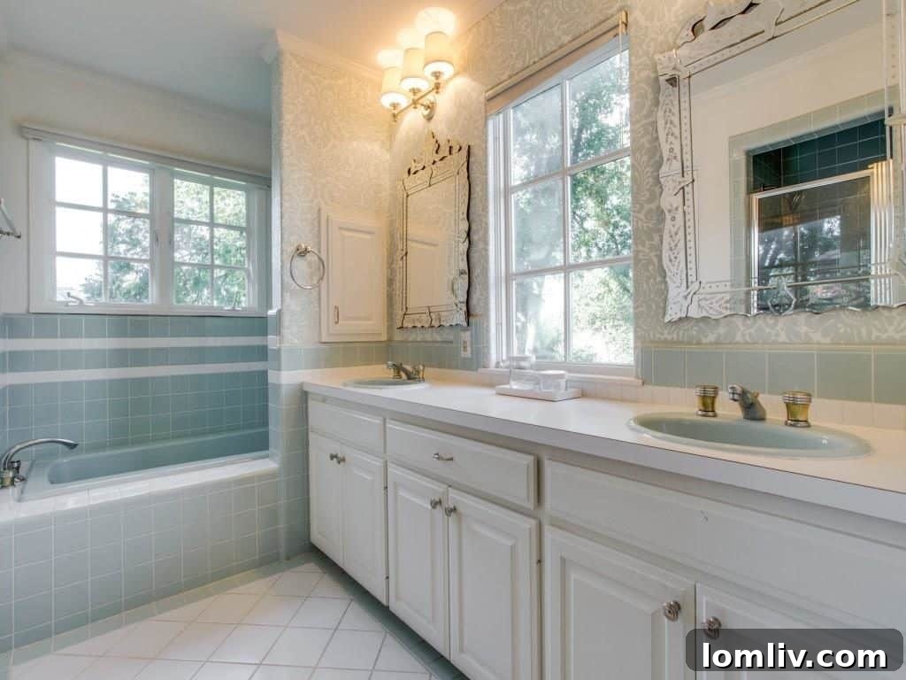 Elegant Bathroom with Ann Sacks Rice Paper Wallpaper