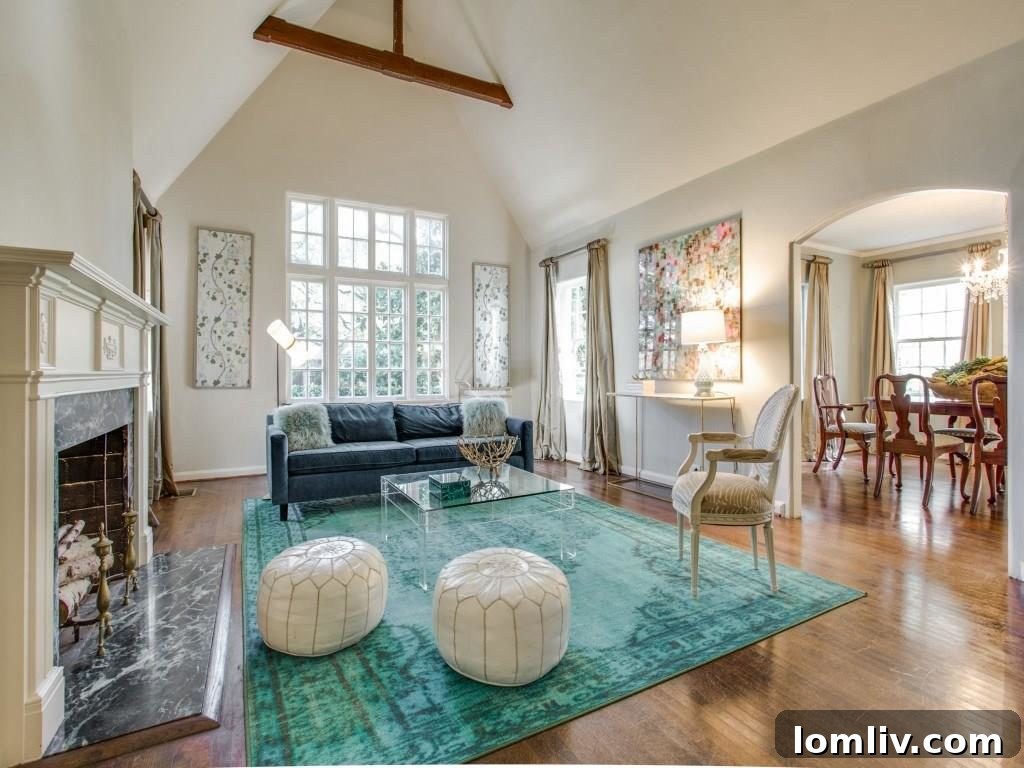Luxurious Living Room with Vaulted Ceilings
