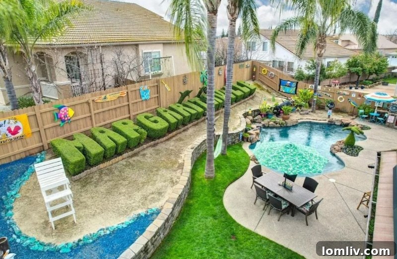 California's Parrothead Paradise: Your Margaritaville Escape 12 Lively outdoor entertainment space with a pool and festive decorations, perfect for a Parrothead lifestyle.