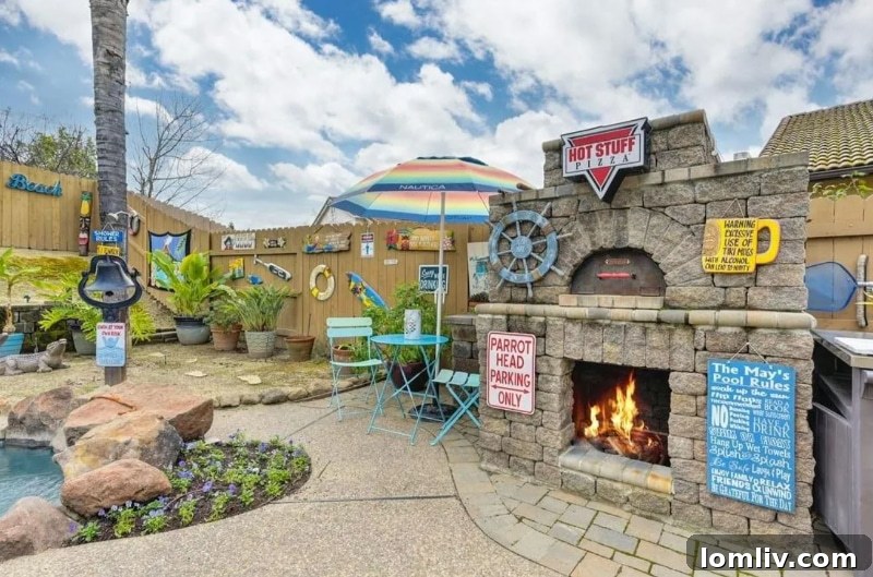 California's Parrothead Paradise: Your Margaritaville Escape 10 Detailed view of a themed backyard tiki bar, complete with tropical decorations, embodying the Parrothead spirit.
