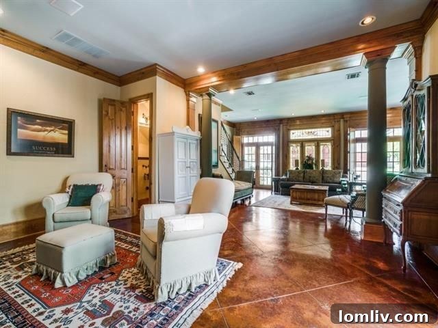 Cozy sitting area with a fireplace and rustic finishes in 5726 Vickery Boulevard