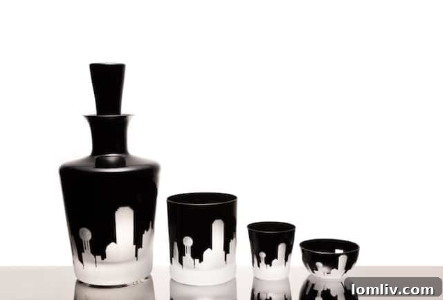 Dallas Skyline Etched Crystal Decanter and Barware Set - A Perfect Luxury Hostess Gift