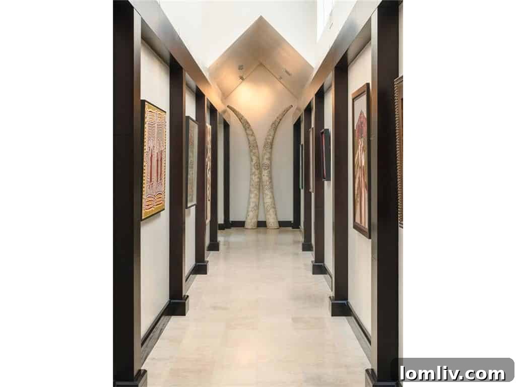 Texas Modern Masterpiece Perfected 19 Gallery Hallway with Natural Light and Art Display