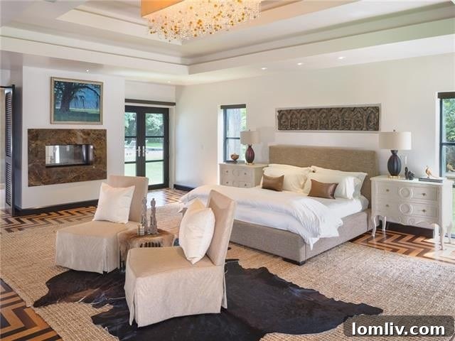 Texas Modern Masterpiece Perfected 21 Master Bedroom with Fireplace and Pool Access