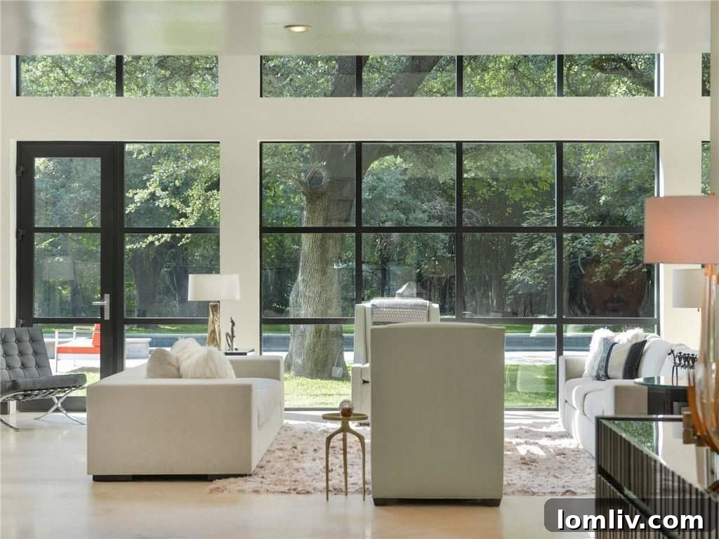 Texas Modern Masterpiece Perfected 8 Spiral Staircase in Grand Living Room