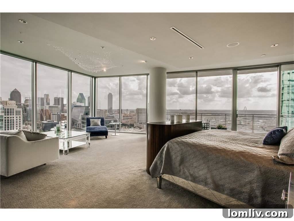 Nancy Guerriero's Sky-High Azure Oasis Captured by Innovative Drone 10 Luxury Master Bedroom Azure 2201 Dallas with Pop-Up TV