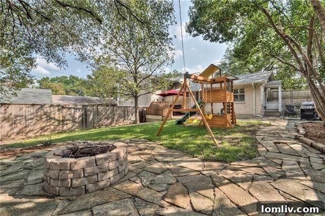 Backyard deck with firepit, perfect for outdoor entertaining