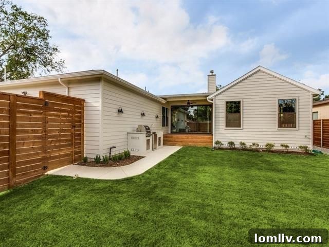 Outdoor living space with kitchen and large yard