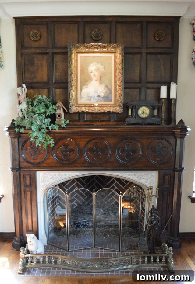 Fireplace surround crafted from Magnolia wood, featuring carved Magnolia bloom motifs.