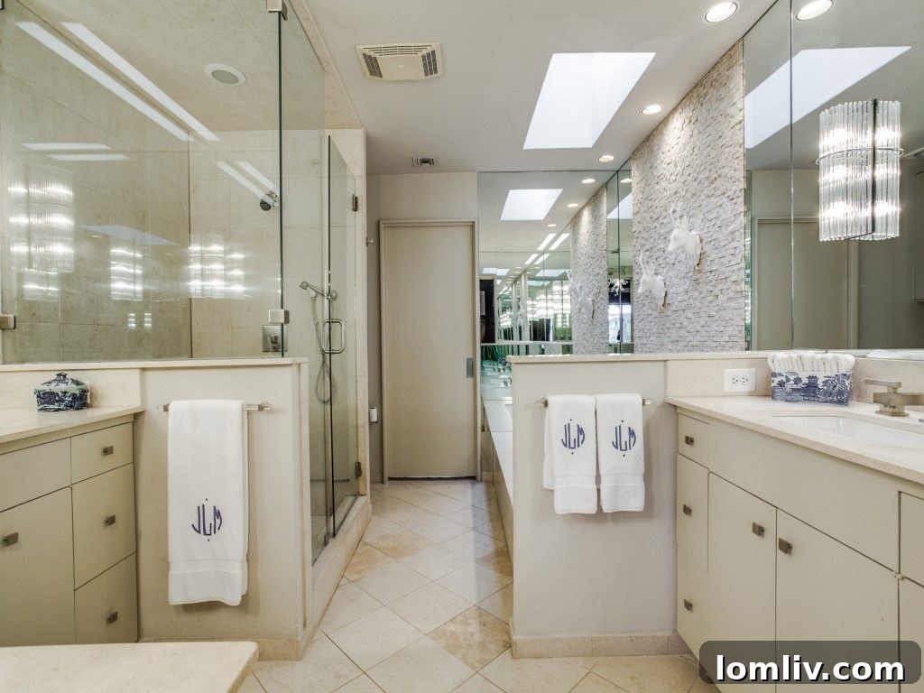 A modern vanity area within one of the home's renovated bathrooms.