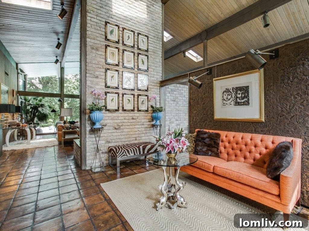 Architectural detail shot showcasing the unique materials and craftsmanship within the 7115 Brookshire Circle residence.
