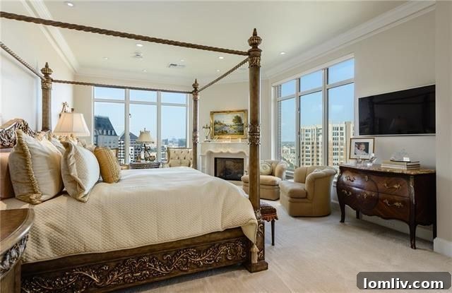 Ritz Unit 1802 Master Bedroom with Dual Views and Fireplace