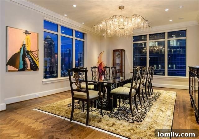 Ritz Unit 1802 Formal Dining Room with Chandelier and Herringbone Floors