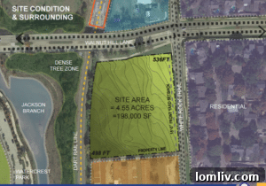 Map showing the proposed site for White Rock Trail Elementary, highlighting its proximity to major roads and potential constraints.
