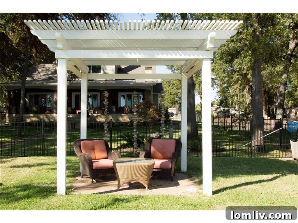 Charming Pergola Overlooking Cedar Creek Lake at Sunset