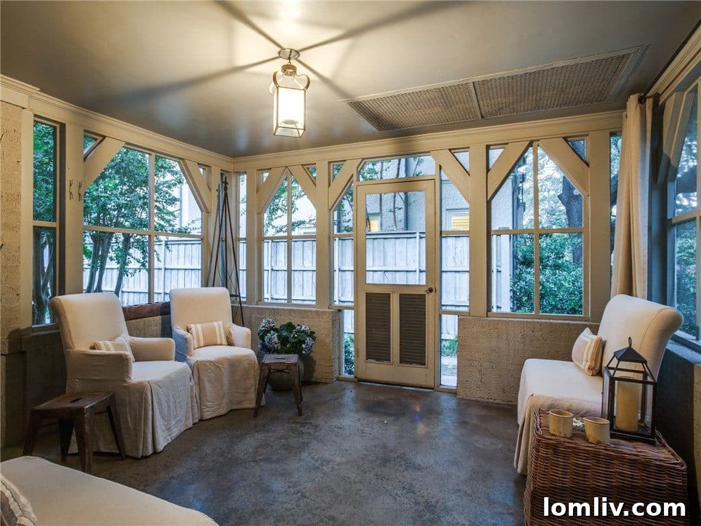 Welcoming entry into the home through the charming screened porch